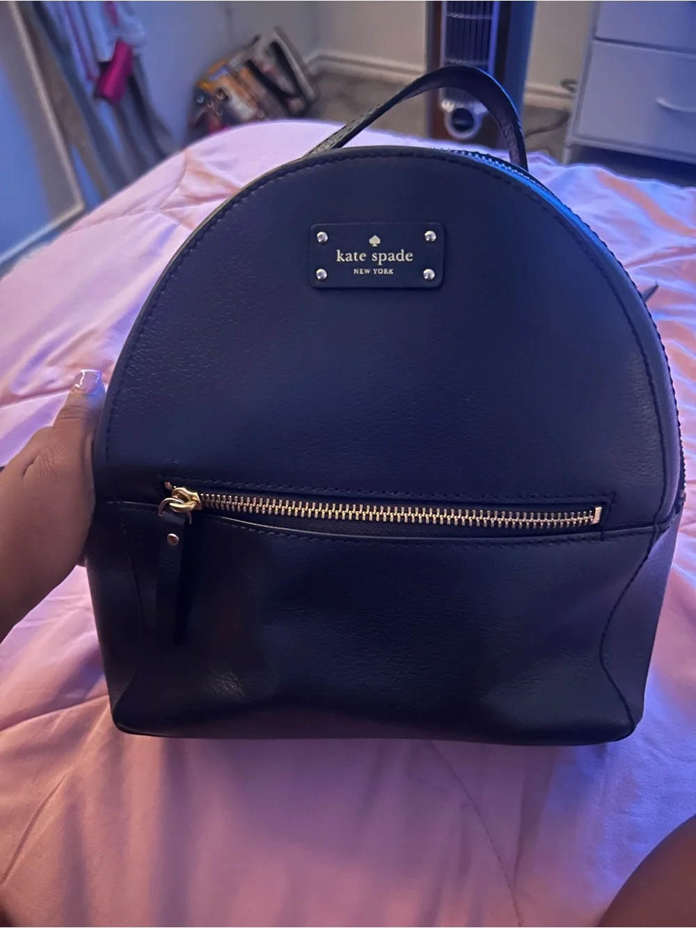 kate spade Black Leather Mini Dome Backpack with Gold Hardware